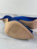 Manolo Blahnik HANGISI Blue Satin Jewel Buckle Pumps Size 34.5