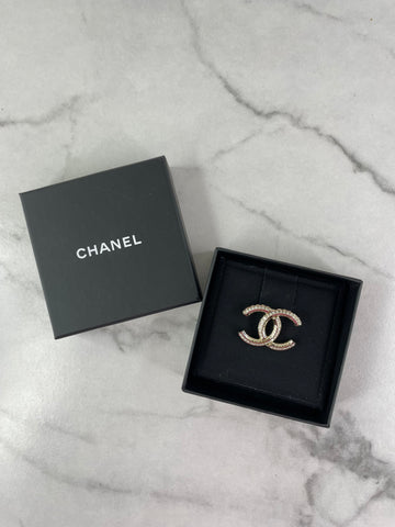 CHANEL Crystal Baguette Logo CC Brooch