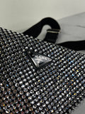 PRADA Triangle Black Satin Crystal Shoulder/Crossbody Bag