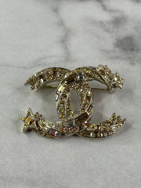 CHANEL Crystal Starfall CC Brooch