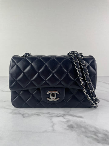CHANEL Dark Purple Lambskin Quilted Rectangular Mini Flap Bag