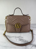 GUCCI Porcelain Rose Small Calfskin Matelasse GG Marmont Top Handle Shoulder/Crossbody Bag