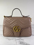 GUCCI Porcelain Rose Small Calfskin Matelasse GG Marmont Top Handle Shoulder/Crossbody Bag