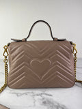 GUCCI Porcelain Rose Small Calfskin Matelasse GG Marmont Top Handle Shoulder/Crossbody Bag
