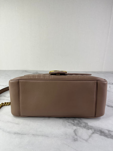GUCCI Porcelain Rose Small Calfskin Matelasse GG Marmont Top Handle Shoulder/Crossbody Bag