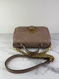 GUCCI Porcelain Rose Small Calfskin Matelasse GG Marmont Top Handle Shoulder/Crossbody Bag