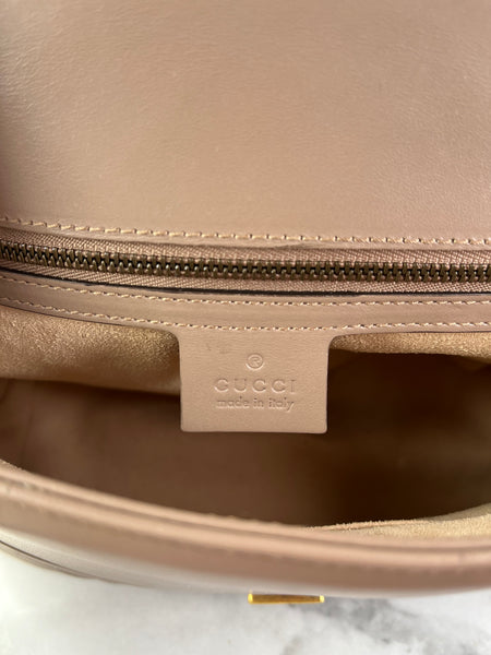 GUCCI Porcelain Rose Small Calfskin Matelasse GG Marmont Top Handle Shoulder/Crossbody Bag