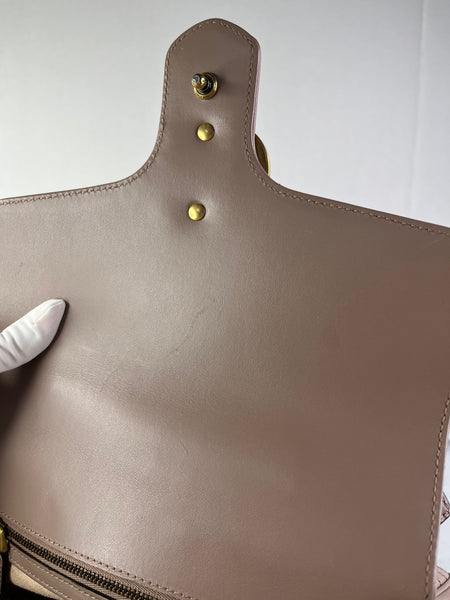GUCCI Porcelain Rose Small Calfskin Matelasse GG Marmont Top Handle Shoulder/Crossbody Bag