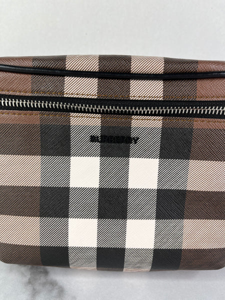 BURBERRY Dark Birch Brown E-canvas Check Bum Bag