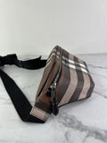 BURBERRY Dark Birch Brown E-canvas Check Bum Bag