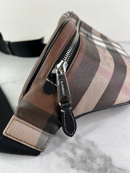 BURBERRY Dark Birch Brown E-canvas Check Bum Bag