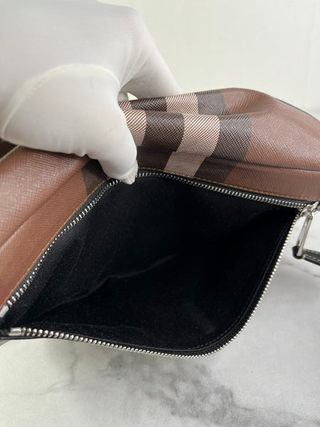 BURBERRY Dark Birch Brown E-canvas Check Bum Bag