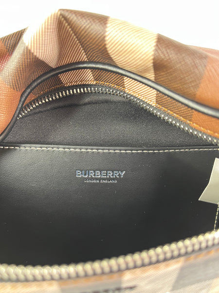 BURBERRY Dark Birch Brown E-canvas Check Bum Bag