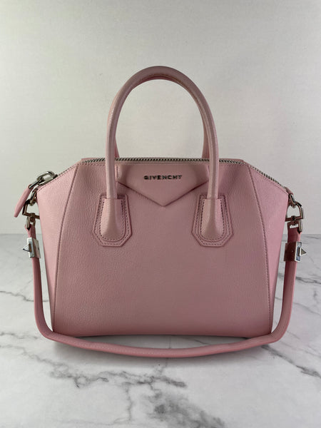 GIVENCHY Pink Grained Leather Small Antigona Shoulder Bag