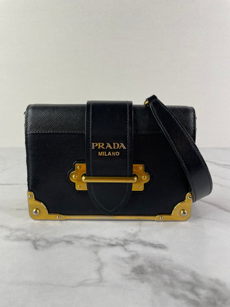 PRADA Black City Calf Saffiano Cahier Crossbody/Shoulder Bag