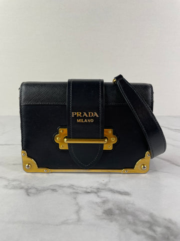 PRADA Black City Calf Saffiano Cahier Crossbody/Shoulder Bag