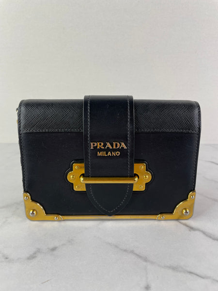 PRADA Black City Calf Saffiano Cahier Crossbody/Shoulder Bag