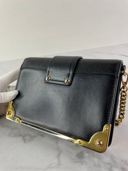 PRADA Black City Calf Saffiano Cahier Crossbody/Shoulder Bag