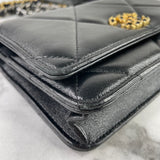 CHANEL Black Lambskin Quilted 19 Wallet On Chain WOC