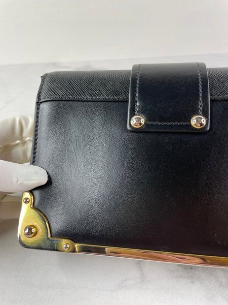PRADA Black City Calf Saffiano Cahier Crossbody/Shoulder Bag
