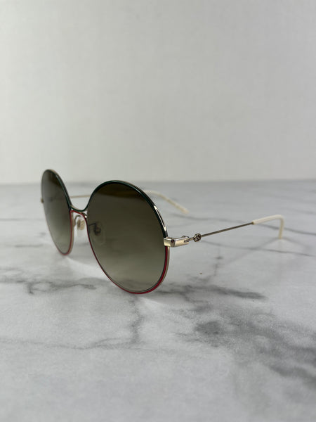 GUCCI GG Gold Green/Red Round Gradient Metal Sunglasses