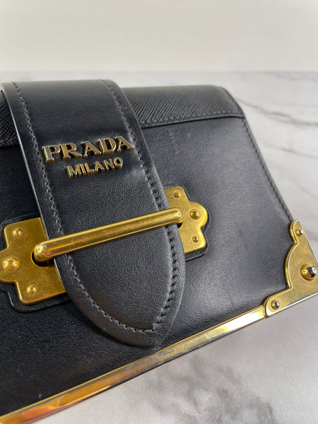 PRADA Black City Calf Saffiano Cahier Crossbody/Shoulder Bag