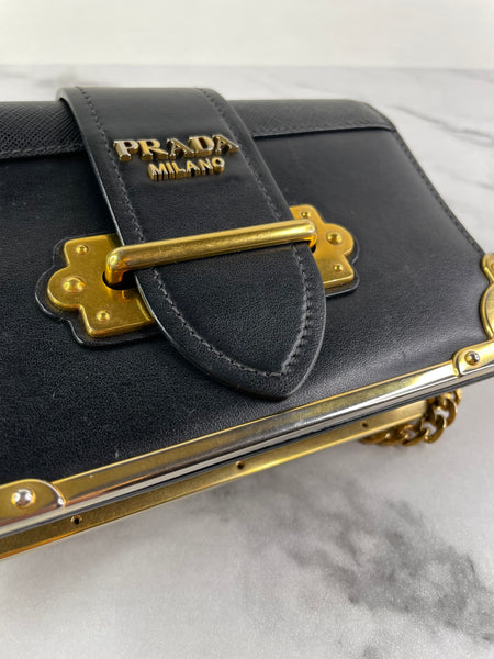 PRADA Black City Calf Saffiano Cahier Crossbody/Shoulder Bag