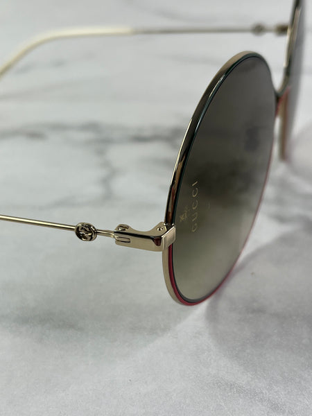 GUCCI GG Gold Green/Red Round Gradient Metal Sunglasses
