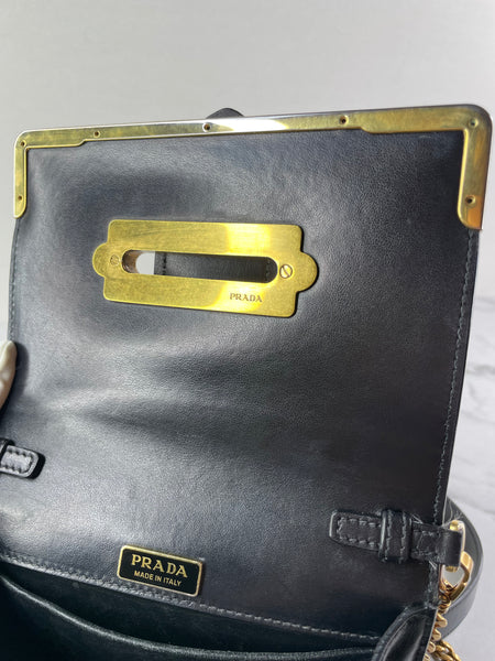 PRADA Black City Calf Saffiano Cahier Crossbody/Shoulder Bag