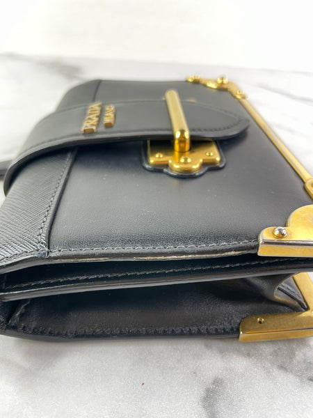PRADA Black City Calf Saffiano Cahier Crossbody/Shoulder Bag