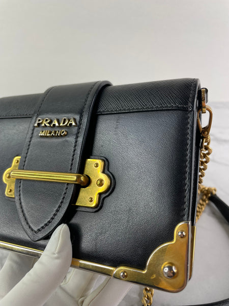 PRADA Black City Calf Saffiano Cahier Crossbody/Shoulder Bag