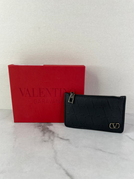 Valentino Unisex Matte Black Toile Iconographe Card Holder/Wallet