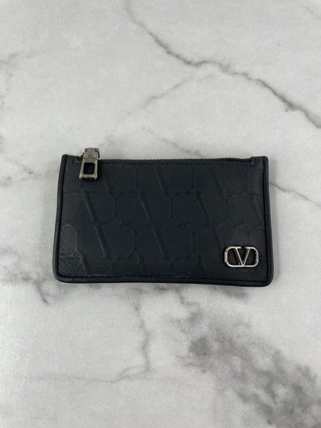 Valentino Unisex Matte Black Toile Iconographe Card Holder/Wallet