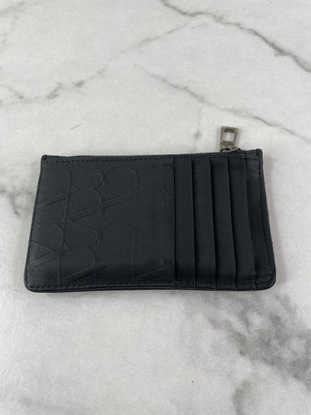 Valentino Unisex Matte Black Toile Iconographe Card Holder/Wallet