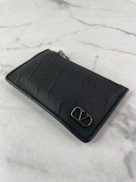 Valentino Unisex Matte Black Toile Iconographe Card Holder/Wallet