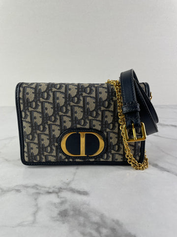 Christian Dior 2-IN-1 30 MONTAIGNE POUCH Blue Dior Oblique Jacquard Crossbody/Shoulder/Belt Bag
