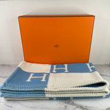 Hermes Avalon baby blanket Bleu Genièvre / Blanc