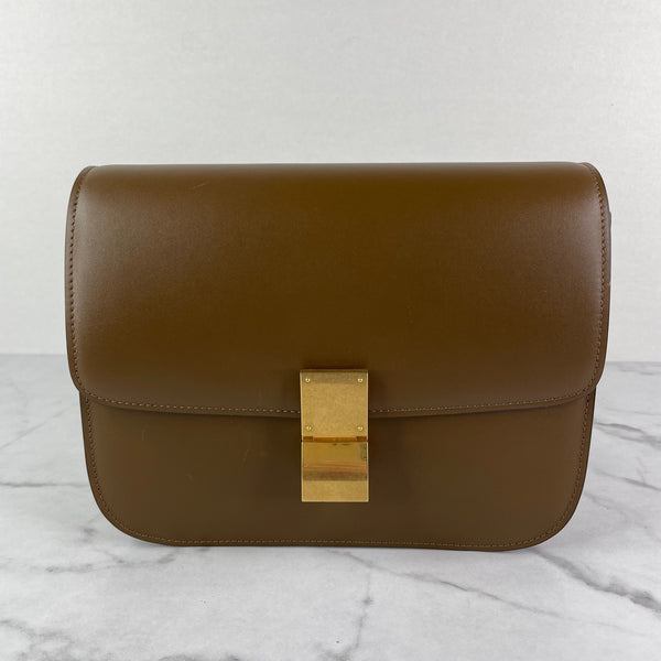 CELINE Camel Box Calfskin Medium Classic Box Flap Crossbody/Shoulder Bag