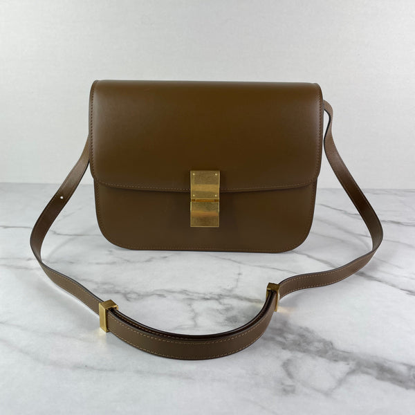 CELINE Camel Box Calfskin Medium Classic Box Flap Crossbody/Shoulder Bag