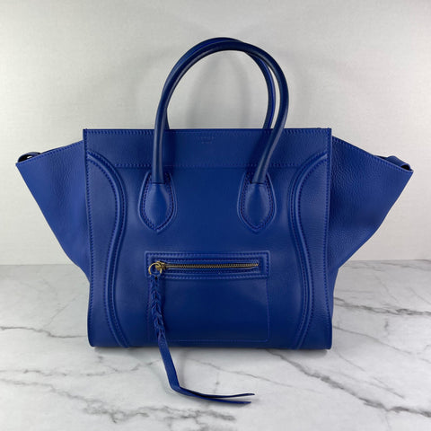 Celine Indigo Blue Supple Calfskin Medium Phantom Luggage Bag