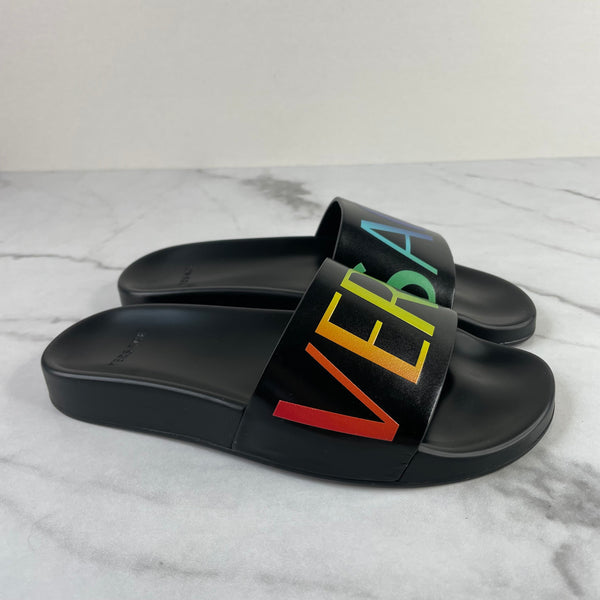 Versace Women’s Black Rainbow Logo Slides Size 36