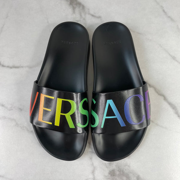 Versace Women’s Black Rainbow Logo Slides Size 36