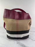 Burberry Burgundy Mega Check Ashby Bucket Shoulder Bag