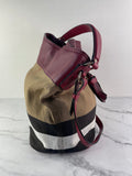 Burberry Burgundy Mega Check Ashby Bucket Shoulder Bag