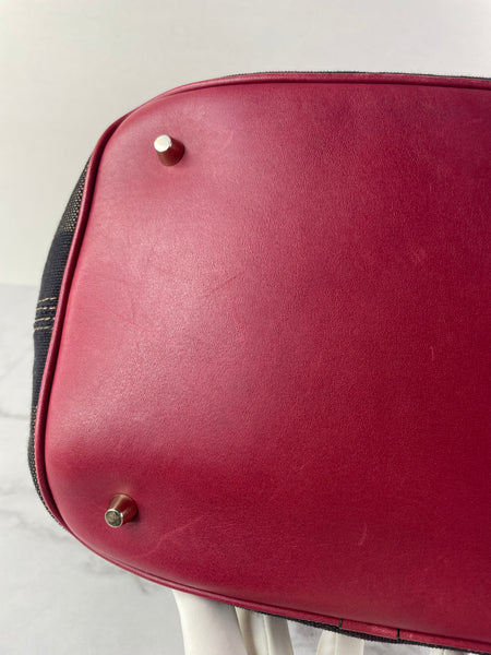 Burberry Burgundy Mega Check Ashby Bucket Shoulder Bag