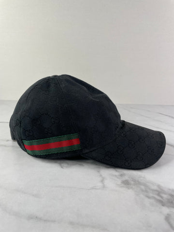 GUCCI BLACK ORIGINAL GG CANVAS BASEBALL HAT WITH WEB