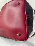 Burberry Burgundy Mega Check Ashby Bucket Shoulder Bag