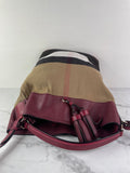 Burberry Burgundy Mega Check Ashby Bucket Shoulder Bag