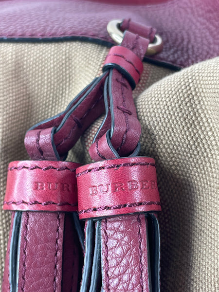 Burberry Burgundy Mega Check Ashby Bucket Shoulder Bag