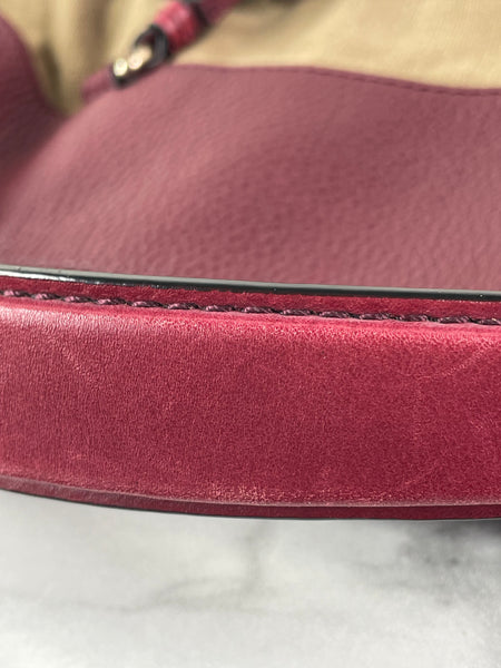 Burberry Burgundy Mega Check Ashby Bucket Shoulder Bag